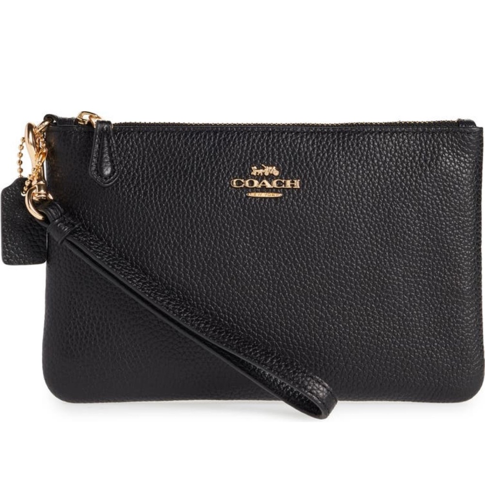 Coach pebbled leather wristlet black authentic